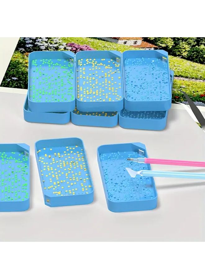 9pcs Blue Painting Tray Set with Large Outer Box Plastic Organizer Storage Container - Image 5
